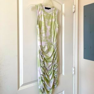 Green and white tye dye synched dress